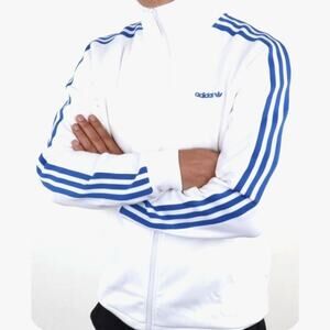 Adidas White & Blue Striped Full Zip Jacket - Size L
